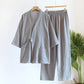 Gray men's style kimono style cotton gauze pajama set with side tie and patch pocket, size XL variant image