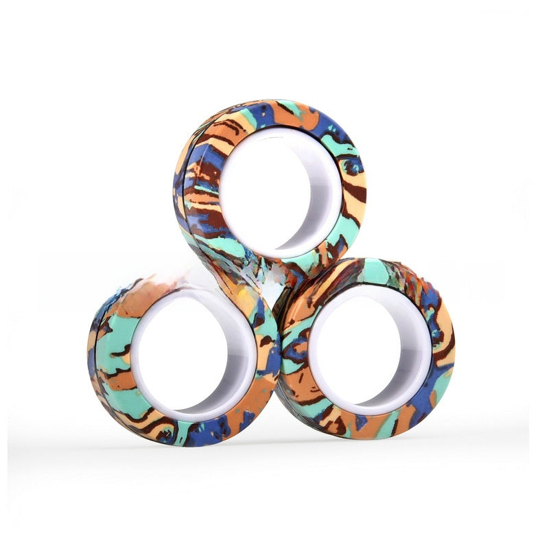 Magnetic fidget rings stacked to show the rim magnets