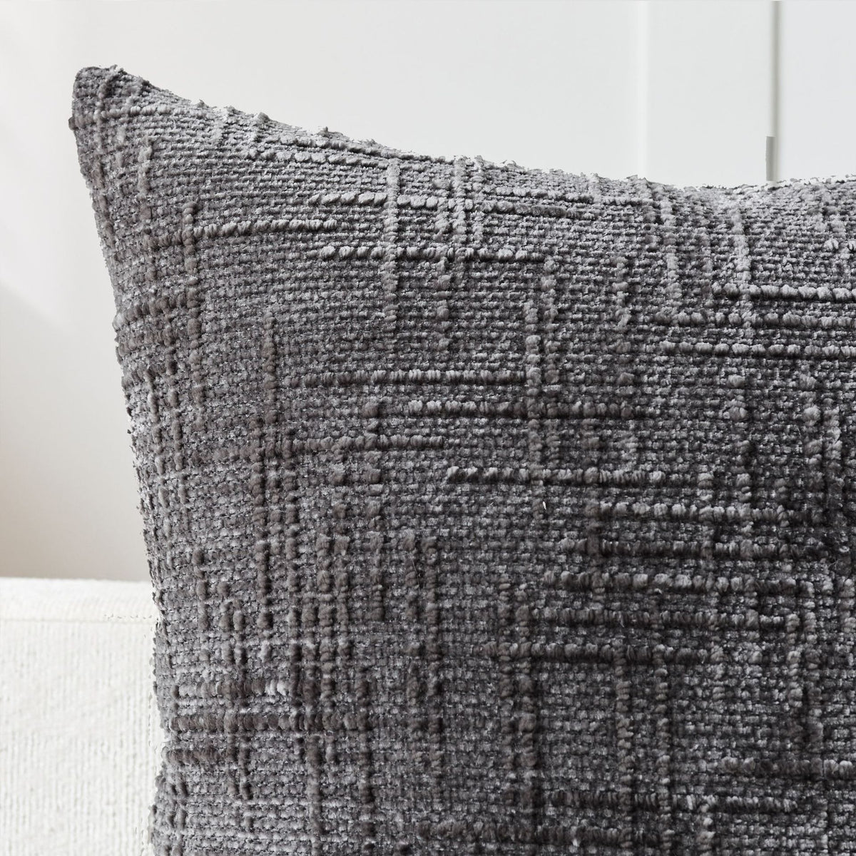 Chenille textured cushion cover with a knife edge finish and a woven cross hatch pattern in one solid colour