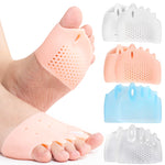 Nude honeycomb SEBS forefoot cushion pad on a foot beside four colour options