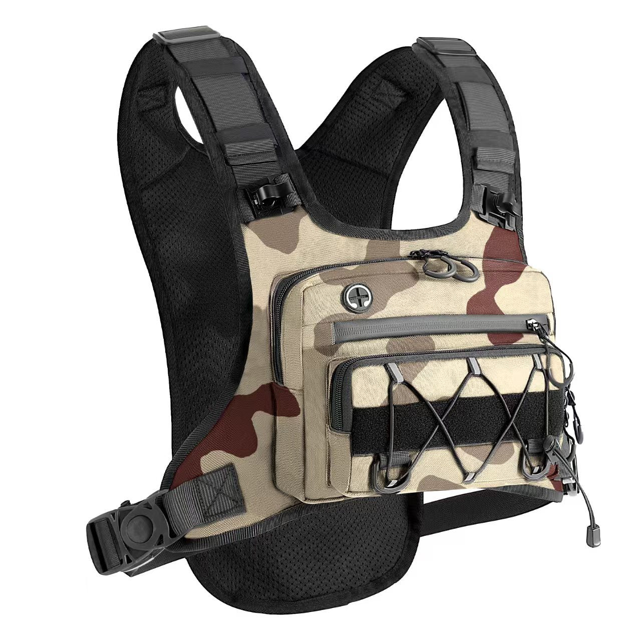 Mesh back panel of the chest pack shown from behind for airflow against the body