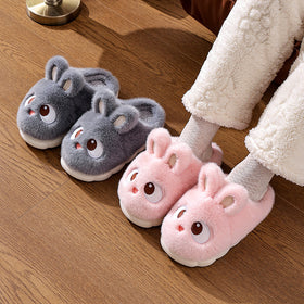 Cartoon Bunny Plush Fleece-Lined Indoor Slippers, Women and Kids Sizes