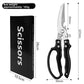 Black handled kitchen bone shears beside a black gift box