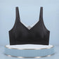 Mauve gray blue seamless wireless vest bra full front view on plain backdrop