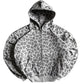 Light grey leopard print zip-up hoodie on a white background with hood and ribbed cuffs