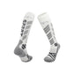 Thick knit ski socks with an arrow pattern up the shin and a padded footbed on white