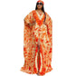 Loose free size tie dye kaftan maxi dress in a smooth satin finish fabric on a standing model