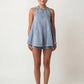 Women's Denim Vest and Shorts Set | on a clean studio background