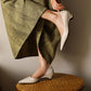 Cowhide Retro Pointed Toe Sandals | scale reference with hand