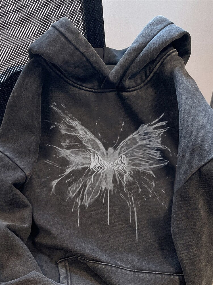 Close up of the butterfly print and double layer hood