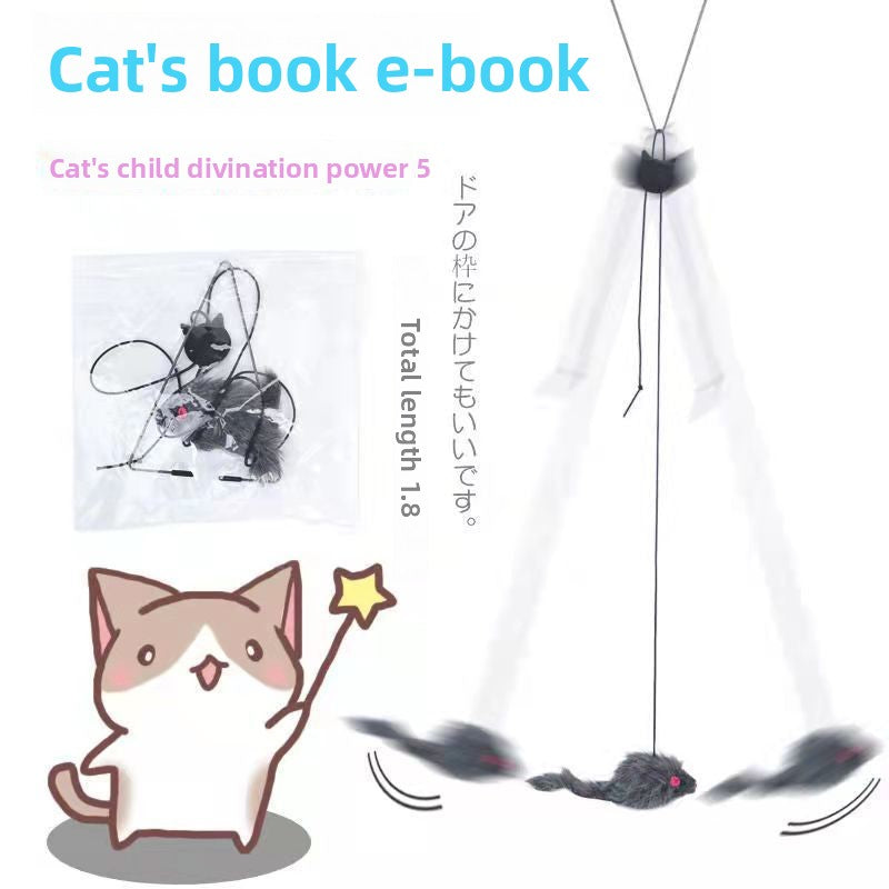 Cat face bracket cat teaser toy that hooks over a door frame with a plush mouse