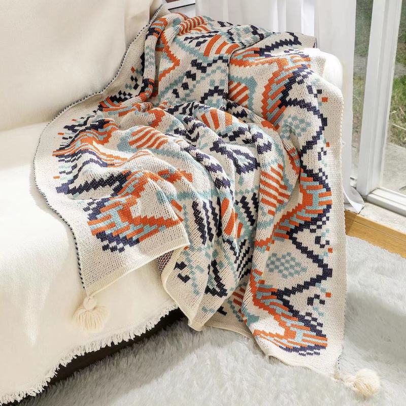 Navajo Geometric Knit Blanket | side profile detail