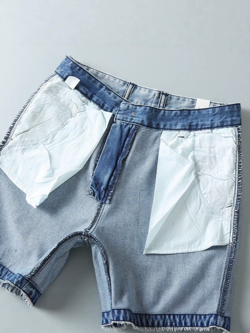 Men's vintage washed straight denim shorts