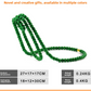 Green beaded wine bottle holder on a white background with size and weight figures