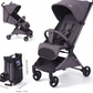 Charcoal grey Kidilo travel stroller open and folded with 50 cm height callout
