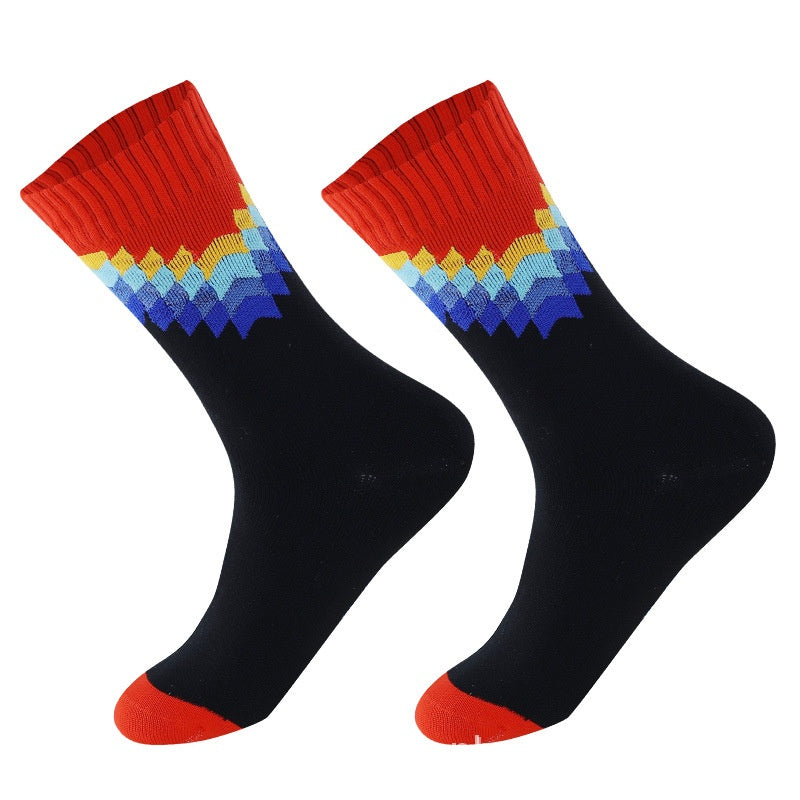 Waterproof black crew socks with a red cuff, blue gradient zigzag band and red toe, size XL 47-50