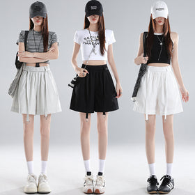 Washed Cotton Shorts Women Casual Loose Fit Wide-Leg
