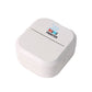 Compact white thermal transfer printer photographed at an angle on a plain studio background