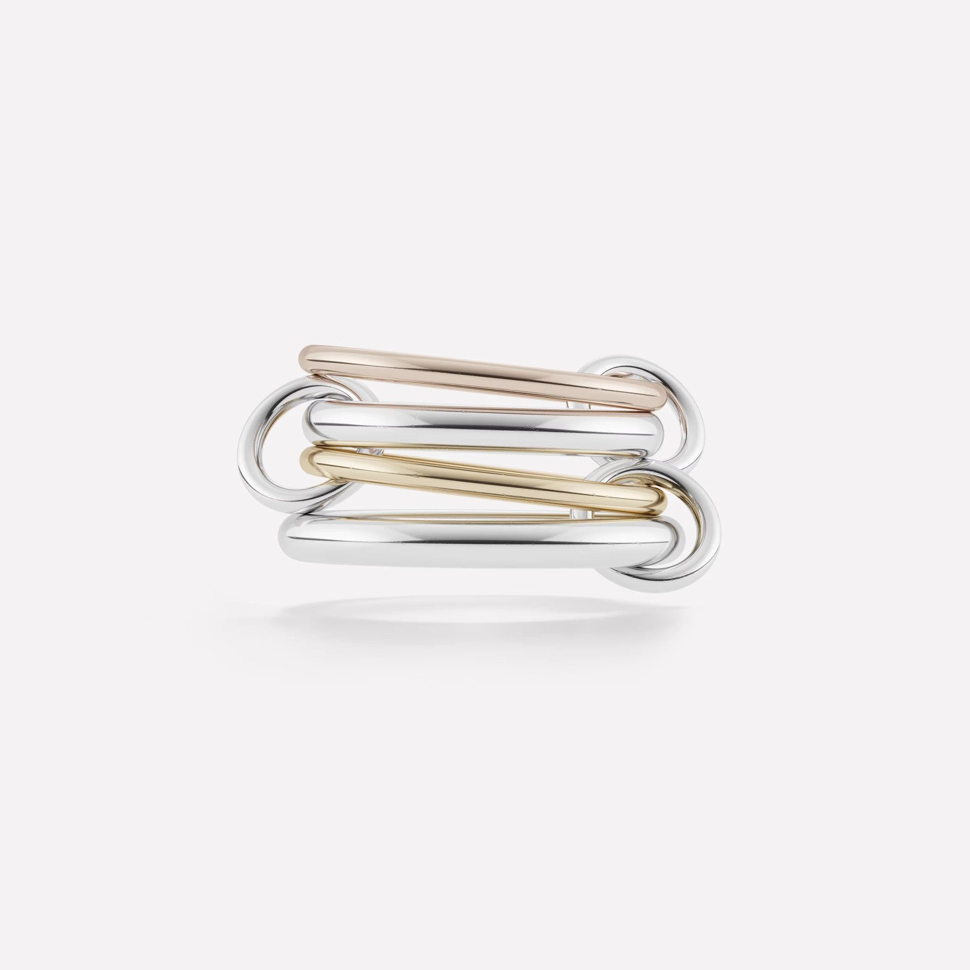 Linked band ring on the hand showing the pave rows catching light