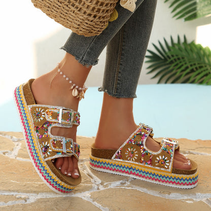 Adjustable buckle summer sandal model walking shot
