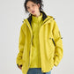 Water resistant polyester shell jacket with stand collar hood, shown with the zip in fleece liner