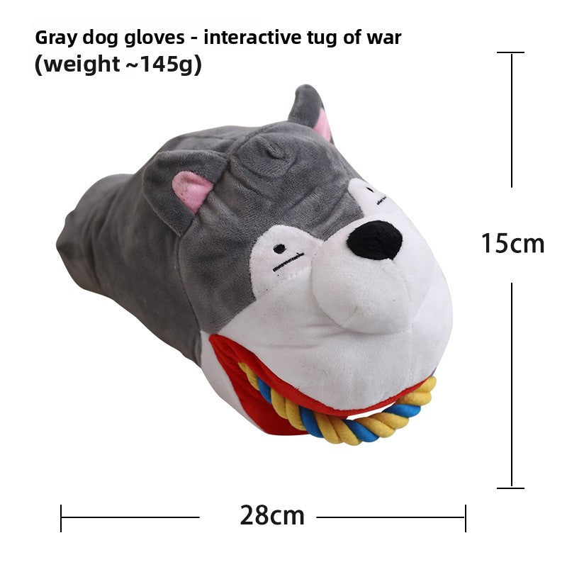 Plush squeaky dog toy in a textured corn velvet body, one design from the assorted shape range