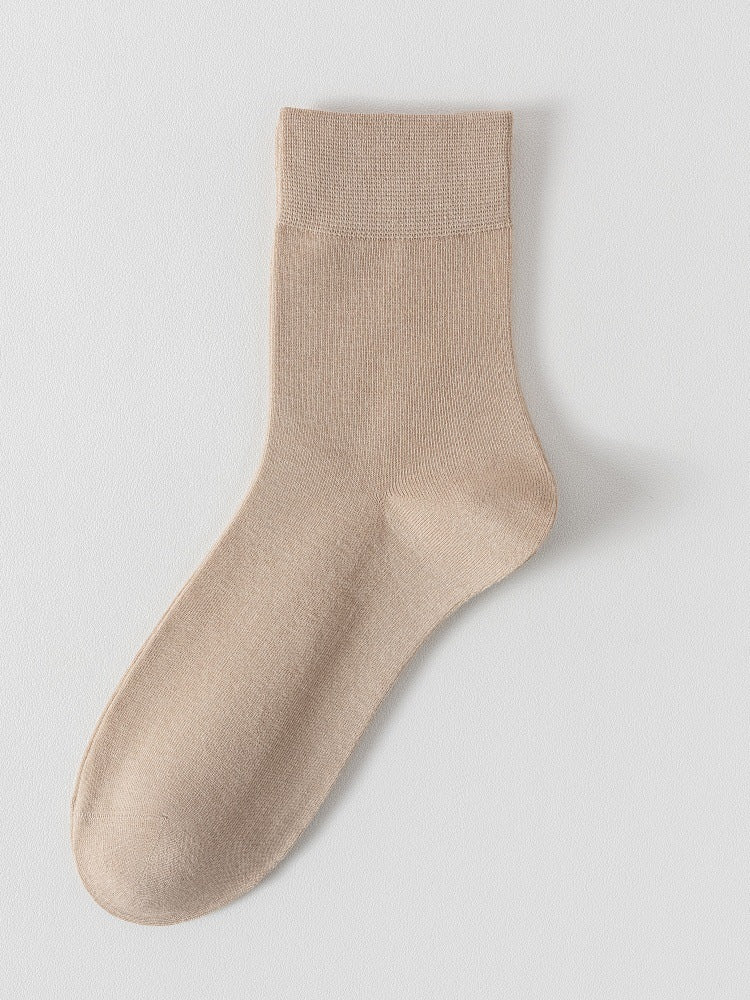 Khaki bamboo viscose blend mid calf sock laid flat on a pale background