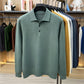 Bean Green long sleeve knit polo shirt with three button placket and ribbed hem, size XXXL