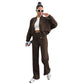 Brown fleece zip jacket and wide-leg pants set, side view
