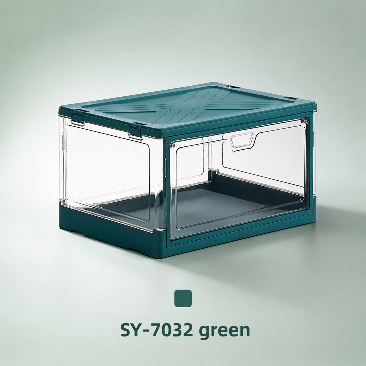 Clear PVC shoe box showing the 38 by 28 by 22 cm dimensions