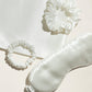 Close up of the smooth mulberry silk fabric texture on the set