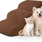 Foam pet steps with a firm core and ribbed cover, wide treads and a non slip base on a hard floor