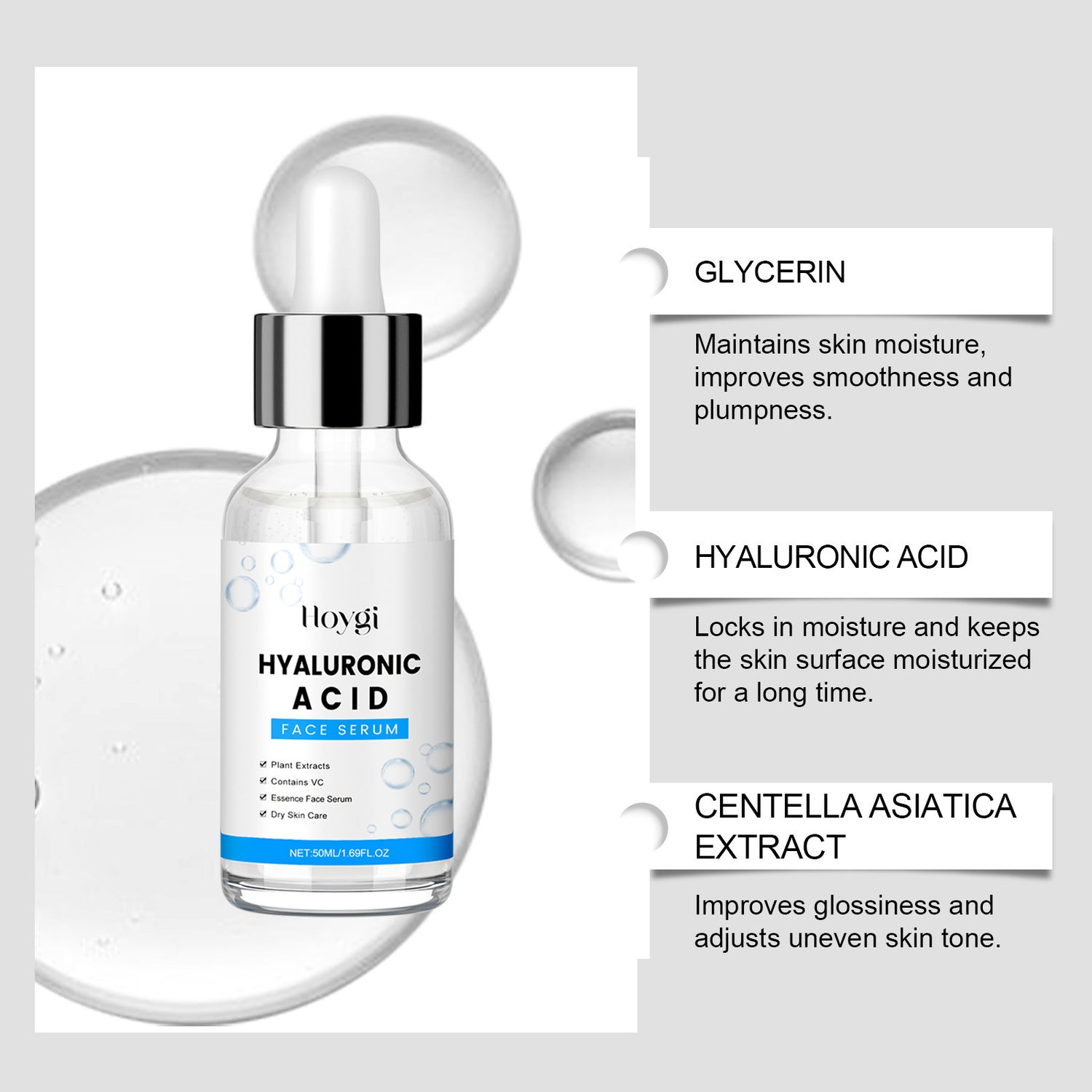 Hyaluronic Acid Serum Skin Moisturizer | side profile detail close up