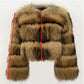Natural Brown cropped banded fur coat, 3-Sleeve 5-Section layout, size S