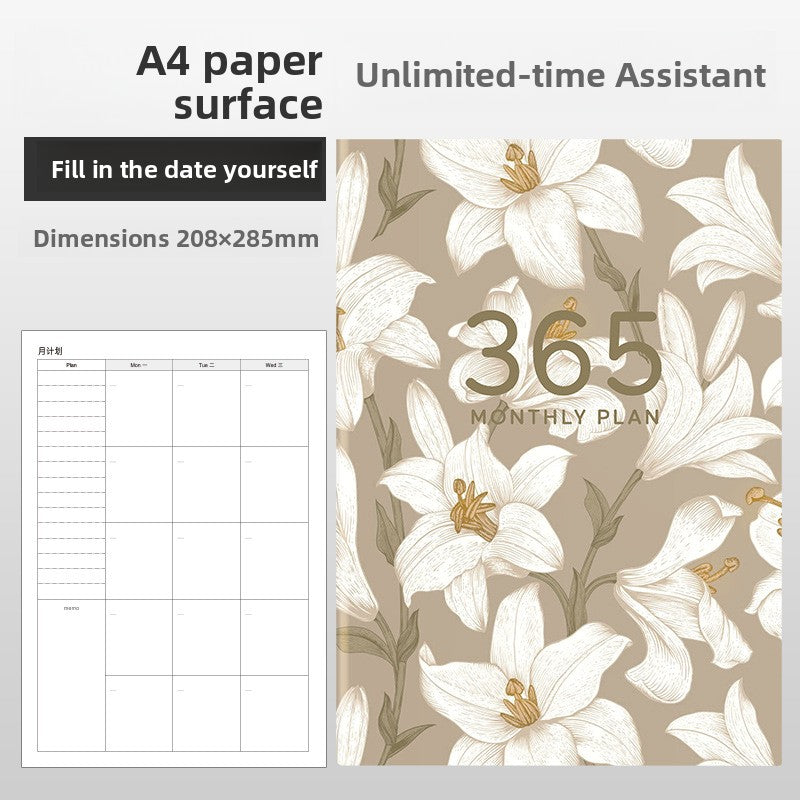 White Lily Undated cover monthly planner notebook in A4
