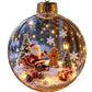 Clear Christmas ornament printed with Santa on his sleigh and a gingerbread man scene