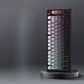 Crystal Black option, black mechanical keyboard with gradient keycaps and RGB backlight on a dark stand