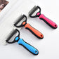 Blue pet grooming comb with its double row of curved stainless blades and non-slip TPR handle