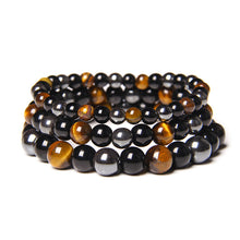 Natural Stone Beaded Bracelet, Tiger Eye Onyx Hematite, Unisex
