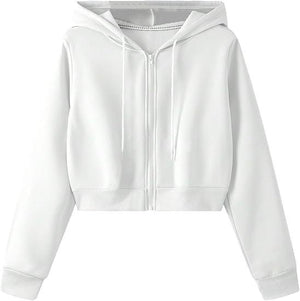 Cropped zip hoodie with a full front zip and ribbed hem