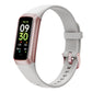 Moonlight White smart bracelet with a rose gold case and a screen showing the time and activity data