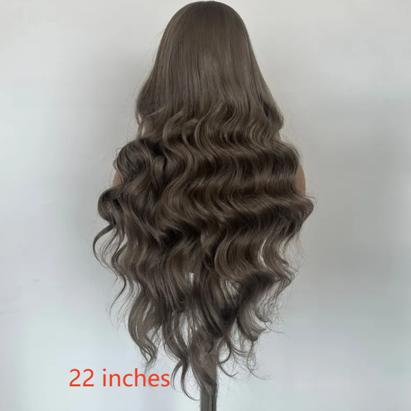 Back view of the 22 inch wavy gray brown synthetic wig, photo used for the 22 inches option