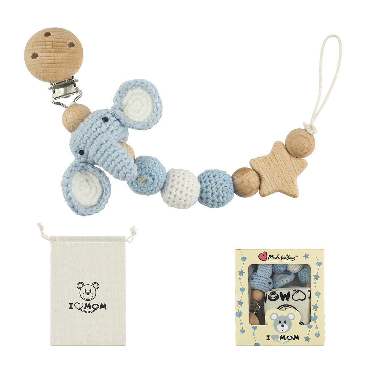 Pacifier chain teether styled in a modern nursery scene