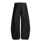 Back view of wide leg jeans with patch pockets and red seam detail