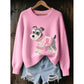 Pink womens 3D print knit look pullover top with a schnauzer motif, product photo