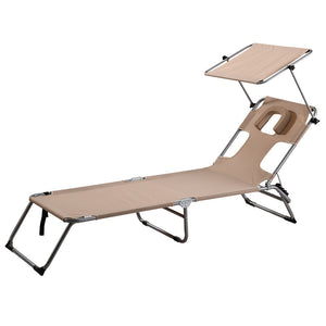 Adjustable foldable sun lounger with canopy on patio front view