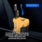 Car charger showing two retractable charge cables pulling up from the body inside a car cabin
