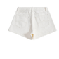 Back flat lay of the white denim shorts with two patch pockets