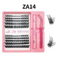 Lash cluster style ZA14 in a 10 row tray with dual-ended glue pen, tweezers and a close-up of the cluster shape