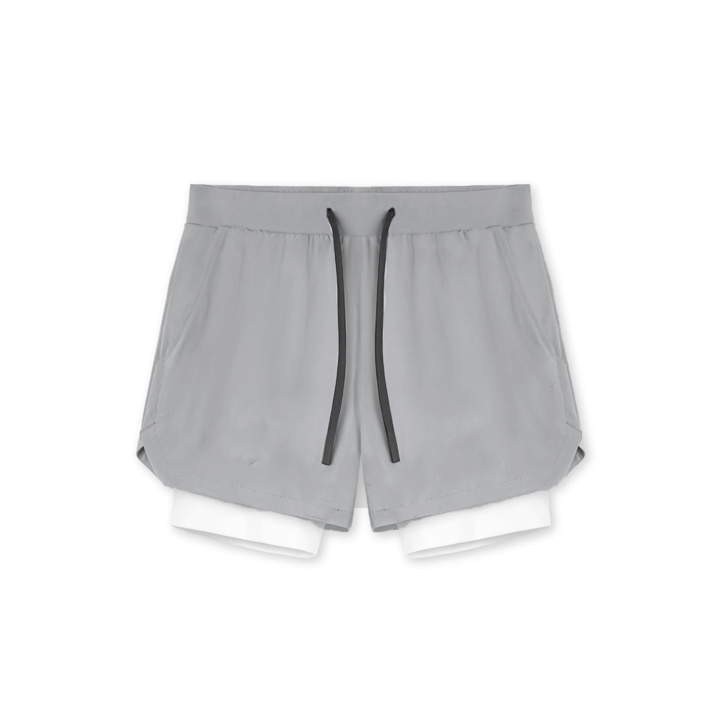 Two in one training shorts in light gray shown flat with the inner liner, back view